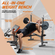 GIKPAL SP0284_02 660lb 6-in-1 Adjustable Multi-Purpose Workout Weight Bench Set With Barbel Rack & Leg Developer