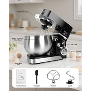 Casualife Hoolly Stand Mixer, 6.5-QT 6-Speed Tilt-Head Kitchen Stand Mixer with Dough Hook, Wire Whip & Beater