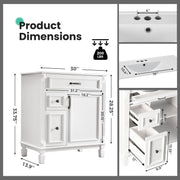 EDX 30-Inch Bathroom Vanity Cabinet with Integrated Ceramic Sink, Soft-Closing Door, 3 Drawers, White, EDX-SXT-2M2C