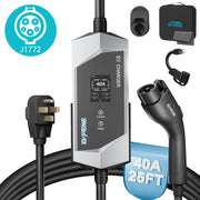 EVPEIWE Level 1/2 J1772 Electric Vehicle Charger, 40A, 25ft Cable, 110-240V Portable EV Charger with NEMA 14-50 and NEMA 5-15 Plug, Silver, EVPC-PAB-40AC