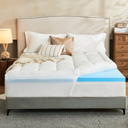 Teler Dual Layer Memory Foam Mattress Topper with 2 Inch Cooling Gel Foam and 2 Inch Pillow Top Cover, Medium Firmness, Queen Size
