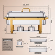 CAMMOO 4 Pack 9QT Gold Stackable Rectangular Chafing Dish Buffet Set, 18/8 Stainless Steel Food Warmers