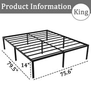 Caplisave Heavy Duty King Metal Bed Frame, 14 in Platform, Noise-Free, Easy Assembly, Black
