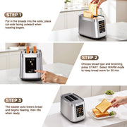 Mecity Touch Screen Toaster, 2 Slice, 5 Browning Levels, 8 Bread Programs, Automatic Lift, Keep Warm Function, Stainless Steel, 1200W