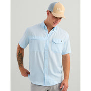 Huk Tide Point Men's Fishing Shirt, Short-Sleeve Button-Up, Moisture-Wicking, UPF 30+ Sun Protection, Quick-Drying, Coastal Drift, XL, H1500171