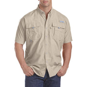 Columbia Men's PFG Bahama II Short Sleeve Fishing Shirt, Lightweight Nylon, Relaxed Fit, UPF Sun Protection, Fossil, 2X Tall, 10116531622XT