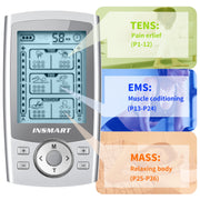INSMART Portable TENS Unit Muscle Stimulator with 36 Modes, Dual Channel, Rechargeable, LCD Display, Compact Design