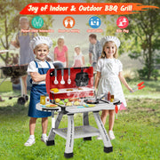 ToyM Kitchen Playset, 73-Piece Kids BBQ Grill with Smoke, Sound & Light, Expandable Double-Layer Grill, Pretend Play Food and Utensils for Toddlers 3-7