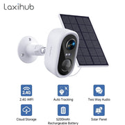 Laxihub Solar Outdoor Security Camera, Wireless WiFi, 3MP 2K UHD, Color Night Vision, AI Human Detection, Two-Way Talk, White