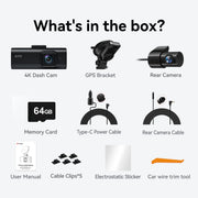 REDTIGER Dash Cam Front and Rear, Touch Screen Dash Camera with Wifi GPS, Voice Control, 4K DashCam with Super Night Vision, WDR, 24H Parking Mode, Vehicle, Free 64GB Card