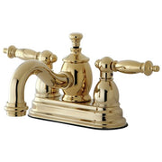 Kingston Brass Templeton 4 in. Centerset Bathroom Faucet, Polished Brass, Double Handle, Brass Pop-Up Drain, KS7102TL