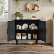 Mainstays Accent Cabinet, Black, Two Fixed Shelves, Magnetic Door Closures, Tapered Legs