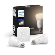 Philips Hue 476929 LED 60-Watt White A19 Dimmable Wi-Fi Connected Smart Bulb, 2 Pack Starter Kit With Hub (E26 Medium Base)