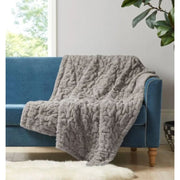 Ruched Faux Fur Throw Blanket Gray