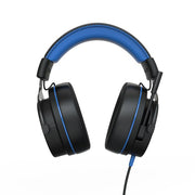 onn. PlayStation Wired Game Headset with 3.5mm Connector Flip to Mute Mic Cooling Gel Ear pads and 50mm Speakers Black and Blue