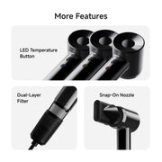 Laifen 1HD11-S-US-DG SE Air High-Speed Hair Dryer, 100,000 RPM Ionic Blow Dryer, Smooth Nozzle, Dark Grey