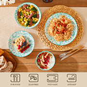 LOVECASA Ceramic Dinnerware Sets for 4, 16 Pieces Porcelain Lightweight Plates and Bowls Sets - Dishwasher Safe