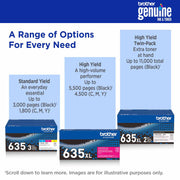 Brother Genuine TN635XLBK High Yield Black Printer Toner Cartridge, 5,500 Page Yield