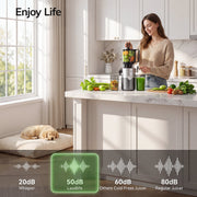 Laudlife 20251113XMZJ Cold Press Masticating Juicer, 5.4 in Large Feed Chute, 150W Motor, Ultra Quiet, BPA Free, Easy Clean, Gray