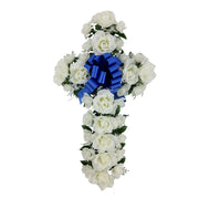 Mainstays 24in Outdoor Artificial Rose Floral Cross, Rose in White Color