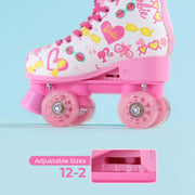 Barbie Roller Skates for Girls, Adjustable Sizes 12-2, Glitter 54mm PU Wheels, ABEC 5 Bearings, Durable PVC, Foam Lining, Pink