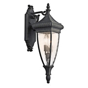 Kichler Venetian Rain Outdoor Wall Lantern, 2-Light, Black with Gold Accents, Clear Vertical Rain Glass, Traditional Style, 25.25 in, 49131BKG