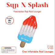 Sun N Splash Firecracker Pop Pool Lounger, Oversized Patriotic Popsicle Float, Red White Blue, Holds 1 Person