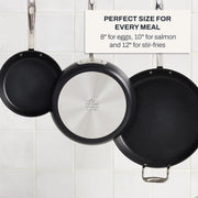 All-Clad HA1 Hard Anodized Nonstick Fry Pan Set, 5-Piece Cookware, 8 in, 10 in with Lid, 12 in with Lid, Induction Compatible, Oven Safe to 500F, Black, E100S563