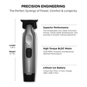 Cocco Veloce Pro Hair Trimmer, Digital Gap Ambassador DLC Blade, High-Torque Brushless BLDC Motor, All-Metal Aluminum Alloy, Lithium-Ion Battery, Matte Grey