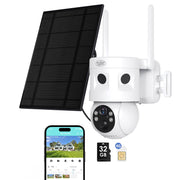 Outdoor Expert 4G LTE Cellular Security Camera, 2K Resolution, 360 Live Stream, 180 PIR Intrusion Detection, 7.5W Solar Panel, Includes 32GB SD Card