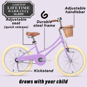 Glerc 20 Inch Girls Kids Bike for Child 6-9 Years, Purple - Durable