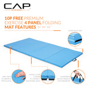 CAP Barbell Folding Exercise Training Gymnastics Balance Mat, 10 ft x 4 ft x 2 in Thick, Blue, MTIS-9204-BL10P