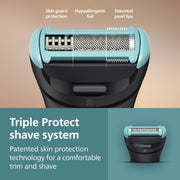 Philips Norelco Body Groomer 7000 Series, Interchangeable Dual-Head, 2D Flexing Shaver with OptiLight, Adjustable Trimmer with 11 Length Settings, Foldable Back Attachment, BG7470/50