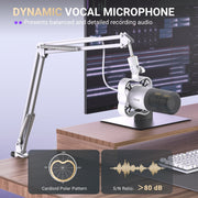 FIFINE K688 Dynamic Podcast Microphone Kit with Boom Arm Stand, XLR USB-C Connectivity, Mute Button, Headphone Jack for Recording and Gaming