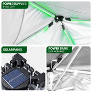 Vecukty 10'x10' Pop-Up Canopy Tent with Detachable Mesh Sidewalls, Remote-Controlled 8-Color LED Lights, Solar USB-C Dual Charging, Waterproof UV-Resistant White