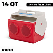 Igloo Playmate KoolTunes 14 Qt Hard Sided Cooler with Built-In Bluetooth Speakers, Red White, 00027736