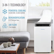Keystone Portable Inverter Air Conditioner, 12,000 BTU ASHRAE/10,000 BTU DOE, White, Cools Up to 450 Sq Ft, Remote Control, Washable Filter, Model KSTAP10PINV