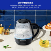 Chefman RJ11-10-GMRL-DS 1L Electric Glass Kettle w/ LED Indicator Light, Automatic Shutoff - Black