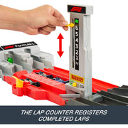 Mattel Hot Wheels Racing Formula 1 Grand Prix Circuit Track Set with Three 1:64 Scale Die-Cast Cars, Multicolor, JDY16