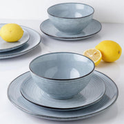 Famiware 0-TE0348 Stoneware Dinnerware Set 12 Piece Plates and Bowls for 4 Pearl Blue