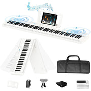 Terence V50 Digital Piano Keyboard, 88-Key Weighted with Ivory Texture, Foldable White Design, Bluetooth MIDI and Audio, 30W Speakers