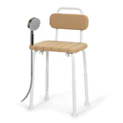 Sharper Image 1019388 Deluxe Shower Chair with Back, 350 lb Capacity, Wood Grain Finish, Adjustable Height