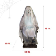 Haunted Hill Farm HHSTMBGRL-1FLSA Motion-Activated 4-ft Sitting Tombstone Girl by Tekky, Premium Talking Halloween Animatronic