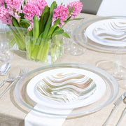 PLASTICPRO Elegant Disposable Plastic Plates Set, Gold and Silver Curve Design, 32 Pack with 16 10-Inch Dinner Plates and 16 7.5-Inch Salad Plates