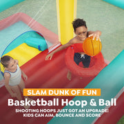 Play Day Jump N Away Inflatable Bounce House with Built-In Slide, Basketball Hoop, Mesh Walls, Extra Large Indoor Outdoor Play Area, Ages 3+