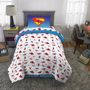 Franco Manufacturing Co., Superman Kids Twin Bedding Set, Reversible Comforter, 4-Piece, Polyester Microfiber, Blue