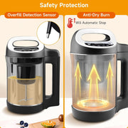 Homtone 1.6 L 4-in-1 Multifunctional Milk and Soup Maker, Stainless Steel Electric Hot Soup Maker, Smart Control Panel, 2-5 Servings, Black, MI-0672-BK