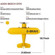 Bruce & Shark A300 Beechcraft D-17 RC Airplane, Brushless Motor, 6G/3D Flight Modes, LED Lights, Dual Batteries, Yellow
