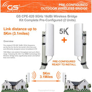Good Story Wireless Bridge Point to Point Outdoor WiFi Network Expansion Kit, Long Range 5G, 1000Mbps, 2 Units Pre-Configured, White, WB504H