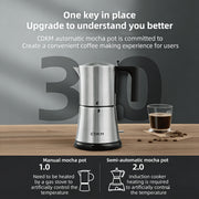CDKM Fully Automatic Electric Mocha Pot Coffee Maker, One-Touch Brewing, Anti-Dry Burn, 3-6 Cup Capacity, 304 Stainless Steel, Brown, MC-70A